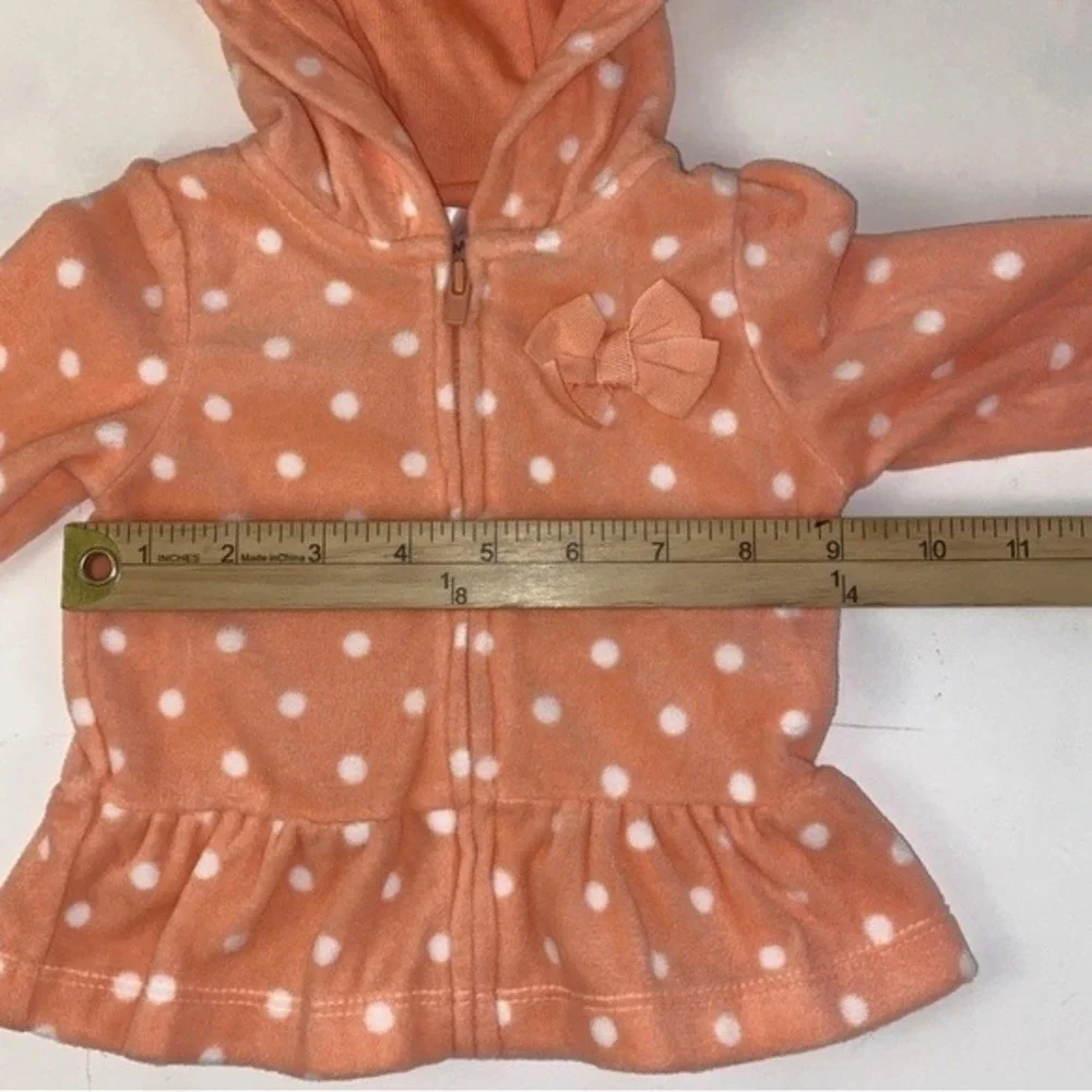 Carter's Fleece Zip Up Hoodies Kids 3M Multicolor Polka Dot Peach White 2 Pack